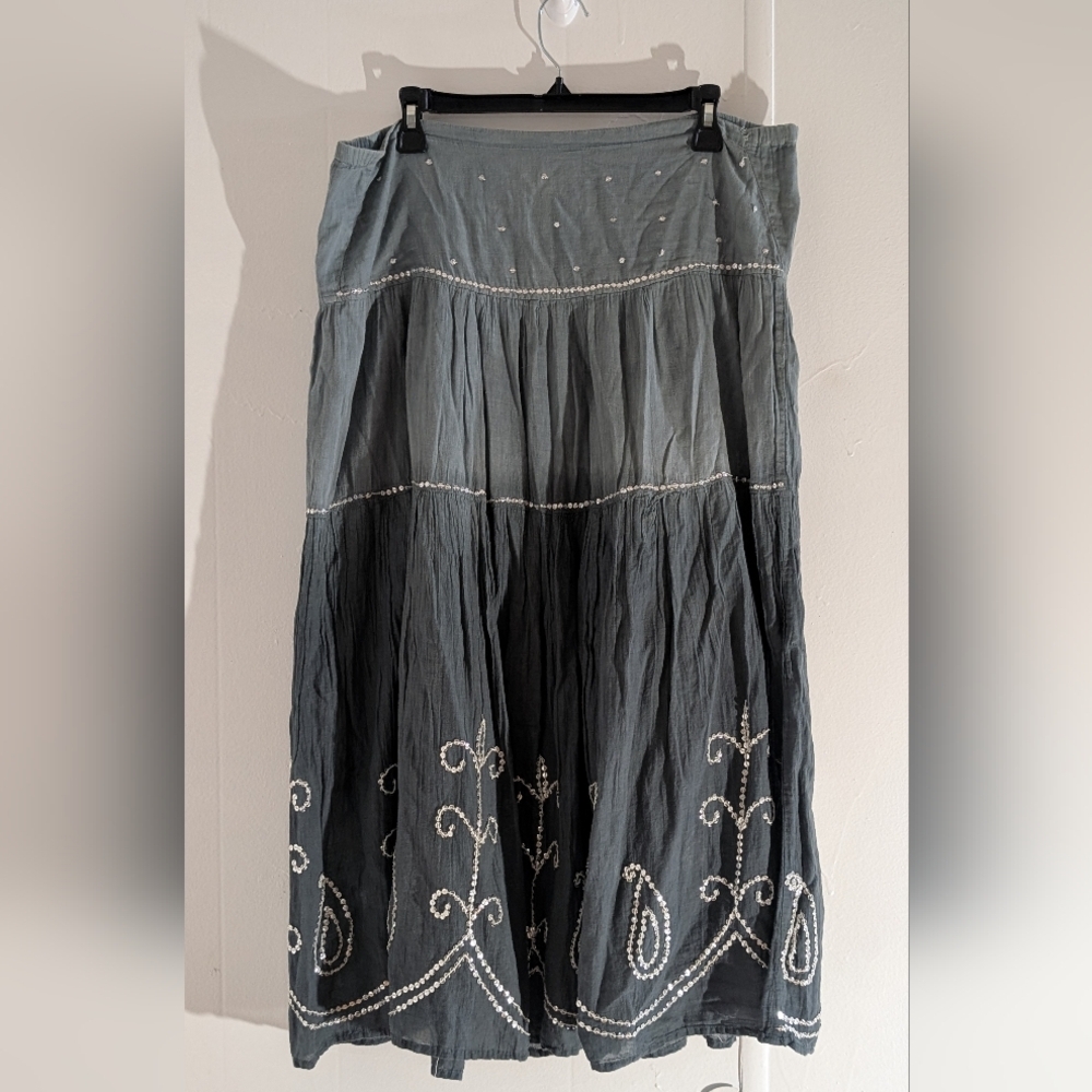 Chic Gray Embroidered Maxi Skirt With Sequin Embroidery